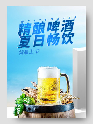 蓝色简约精酿啤酒夏日畅饮天猫啤酒节详情页